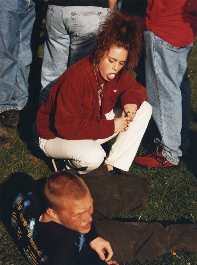 I chose this picture to end the project as an icon of what happens next in a girl’s life. Older girl with Bubblegum outside School Disco, South Elmsall, 1992, Entering the Masquerade 1992.